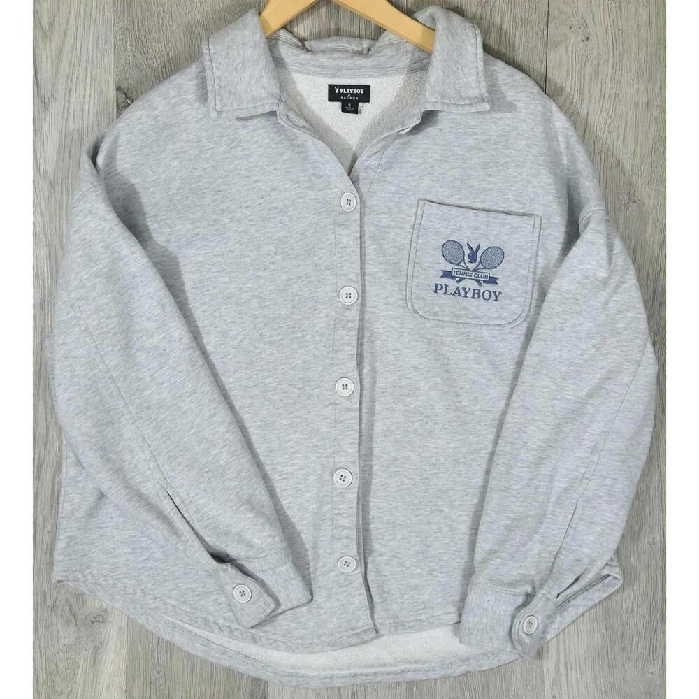 Playboy Tennis Club Gray Button Up Sherpa Lined Shirt Jacket PacSun Small #6